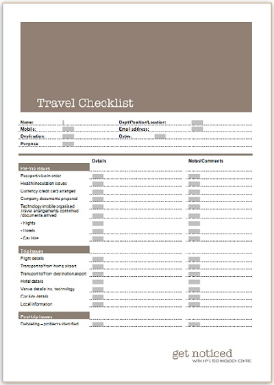 Travel Checklist   Business Templates   Executive PA and Secretarial