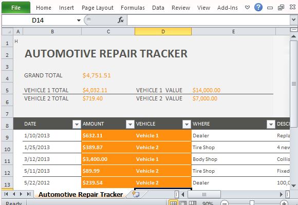 Vehicle Maintenance Log Template for Excel® (Monthly)   Dotxes