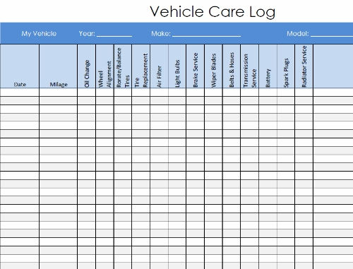Vehicle Maintenance and Service Log   PDF Template