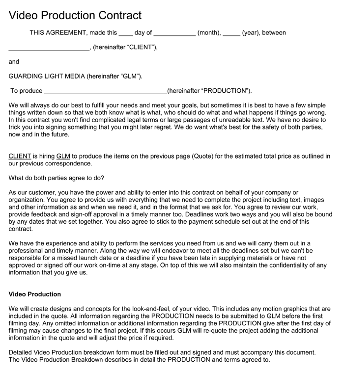 Video Production Contract   6+ Printable Contract Samples