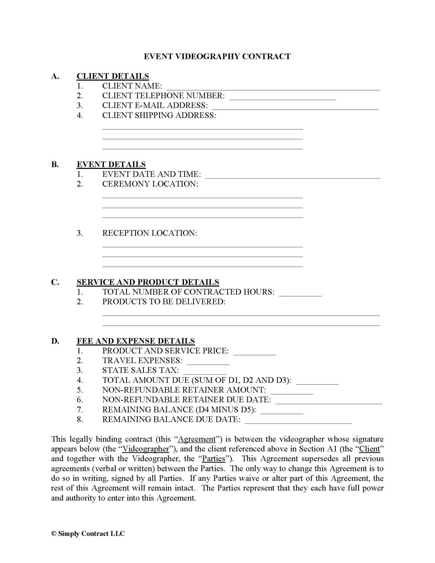 Videography Contract Examples in PDF
