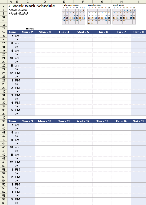 Work Schedule Template for Excel