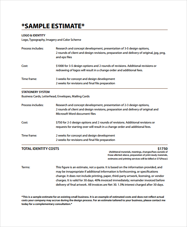 8+ Business Estimate Templates | Sample Templates