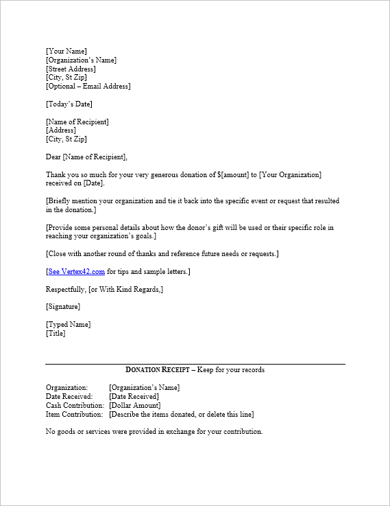 Donation Receipt Letter Template Charlotte Clergy Coalition