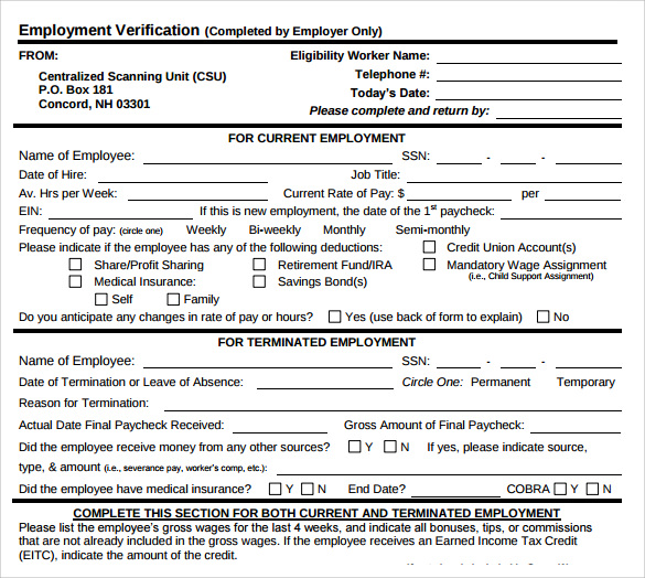 9 Employment Verification Form Download for Free | Sample Templates