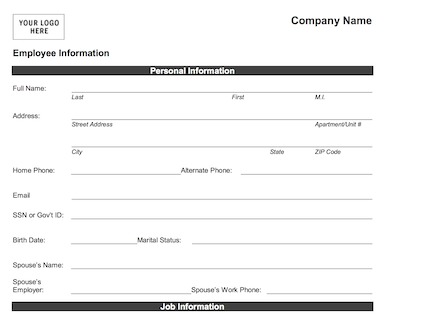 personal information form template employee information form 