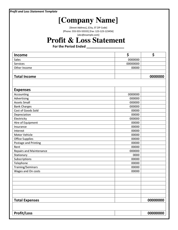 Blank Profit And Loss Statement Pdf   Fill Online, Printable 