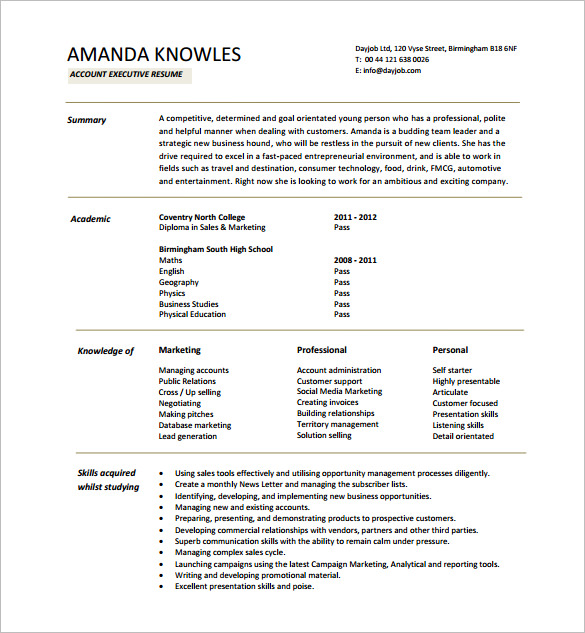 Account Executive Resume Free