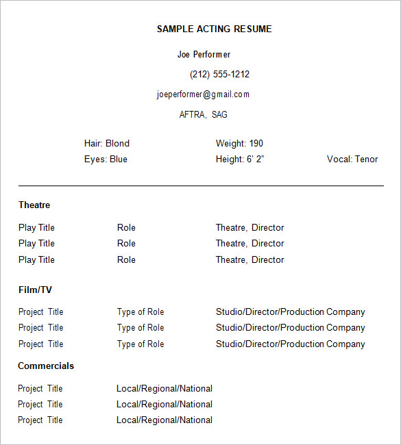 Acting Resume Template Free