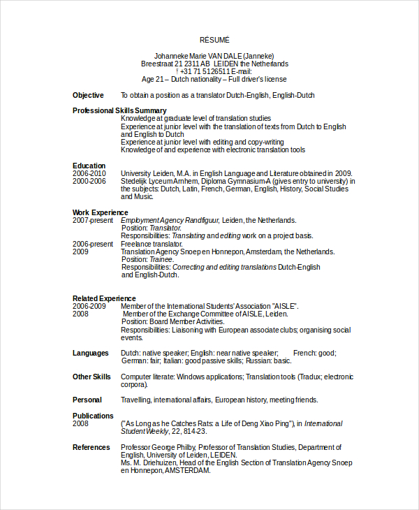 American Resume Example Template