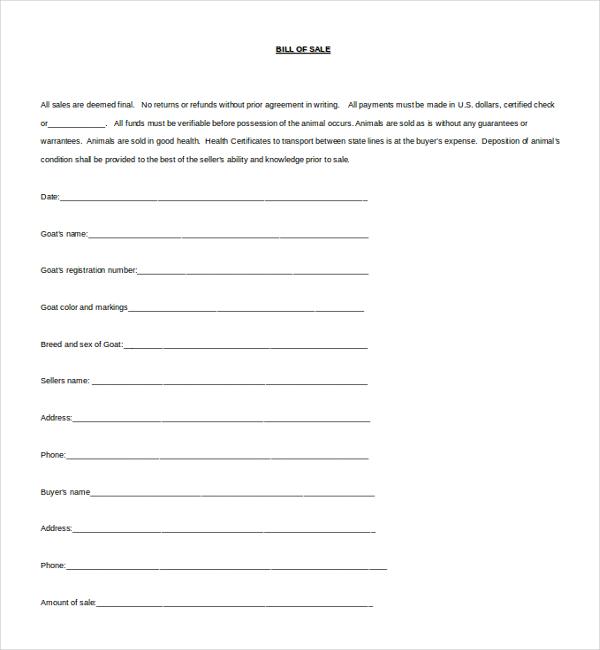 Animal Bill of Sale2