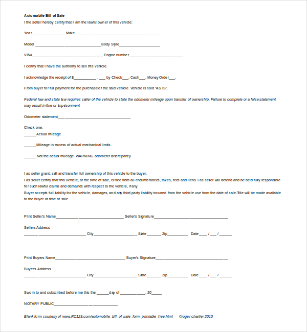 Auto Bill of Sale