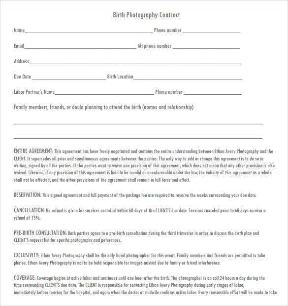 Birth Photography Contract Template