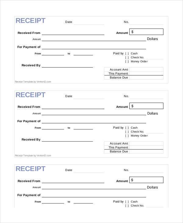 Blank Cash Receipt Template