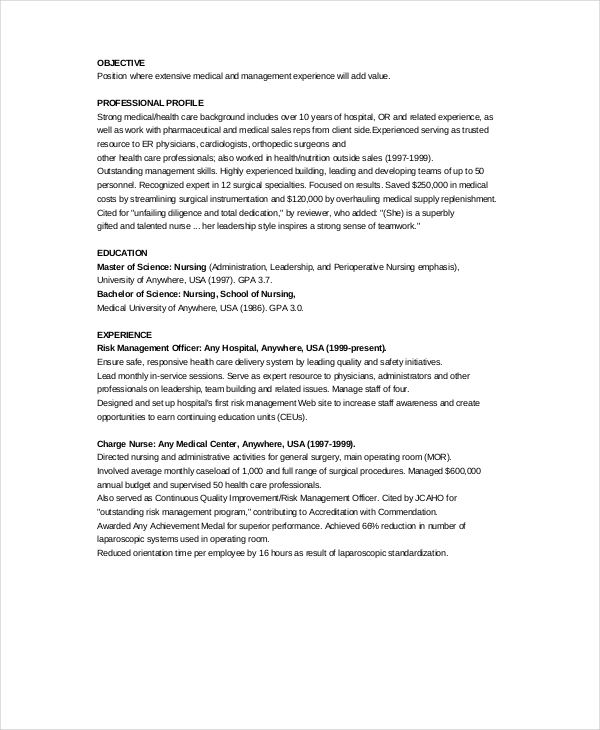 Charge Nurse Resume Example