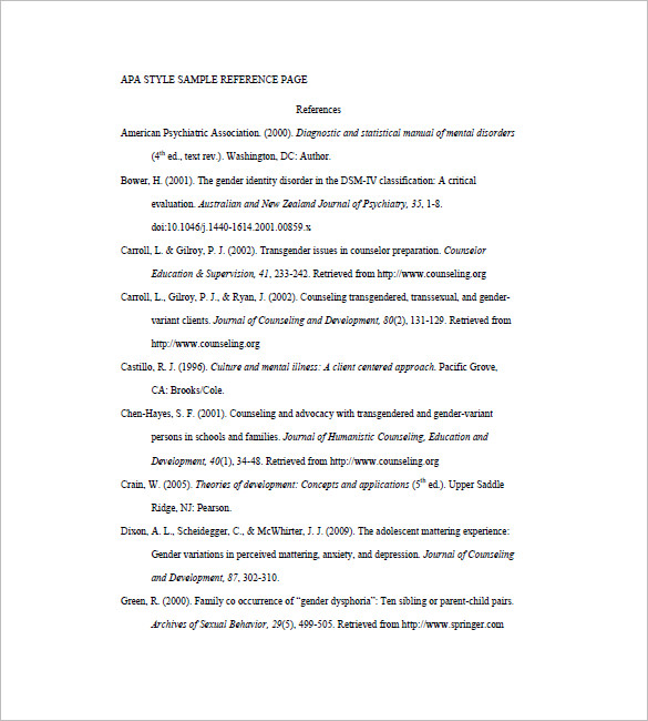 College Reference List Template