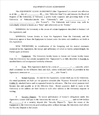 Commercial Equipment Lease Agreement Template