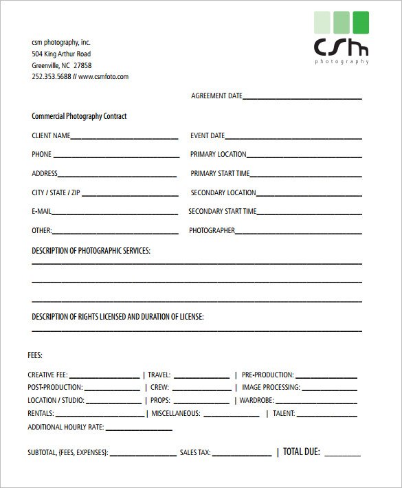 Commercial Photography Contract Template