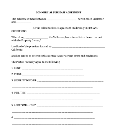 Commercial Sublease Agreement Template