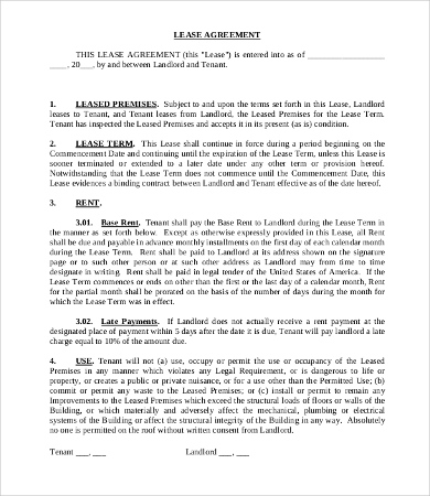 Commercial Tenant Lease Agreement Template