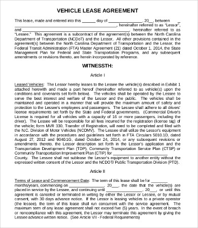 Commercial Vehicle Lease Agreement Template
