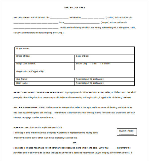 Dog Bill of Sale1