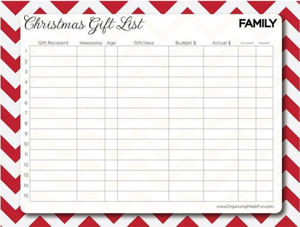 Christmas Family Gift List Printable