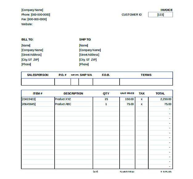 Downlodable Sales Invoice Template