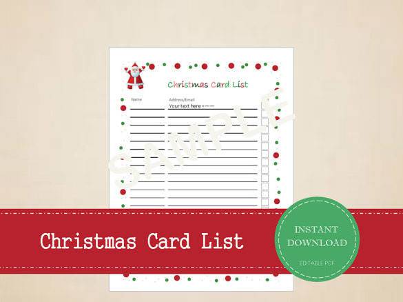Editable Christmas Card List Printable Download