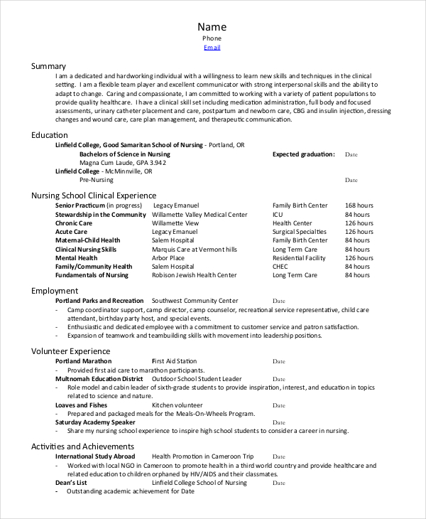 Entry Level Nursing Resume Format
