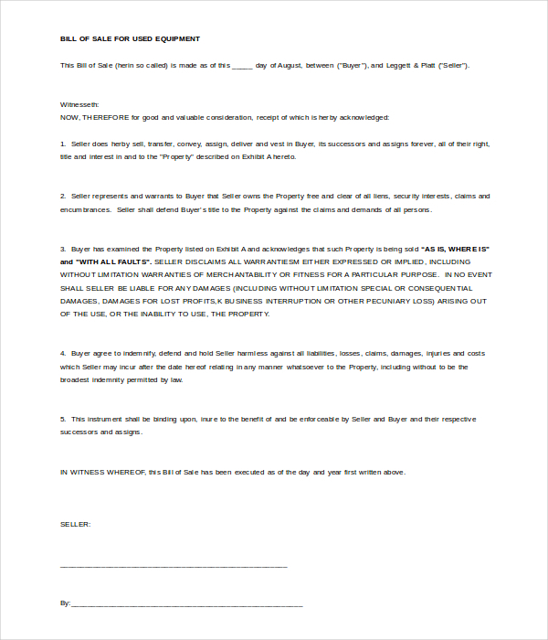 Equipment Bill of Sale