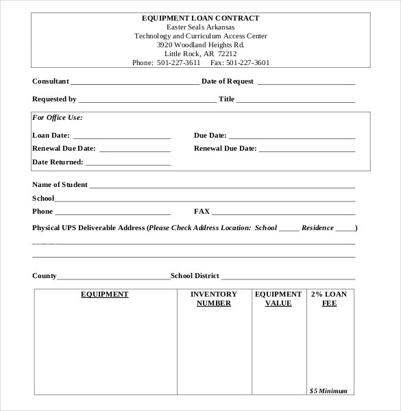 Equipment Loan Contract Form