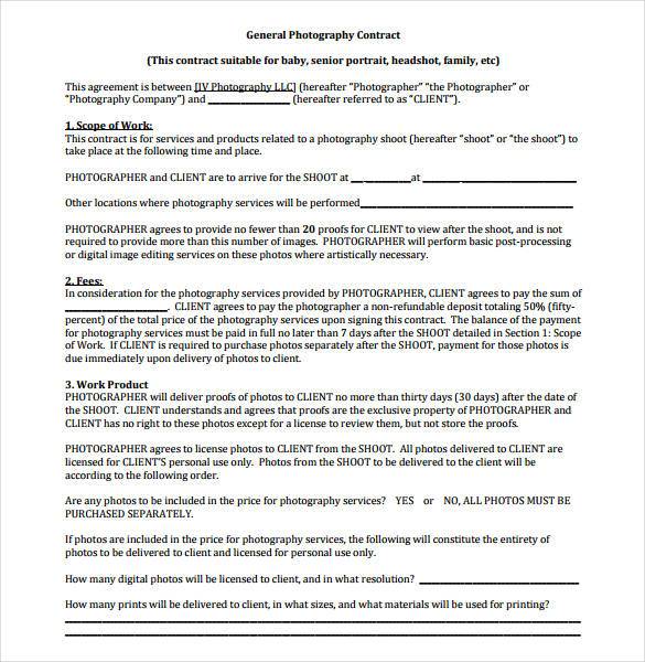 Example of Family Photography Contract