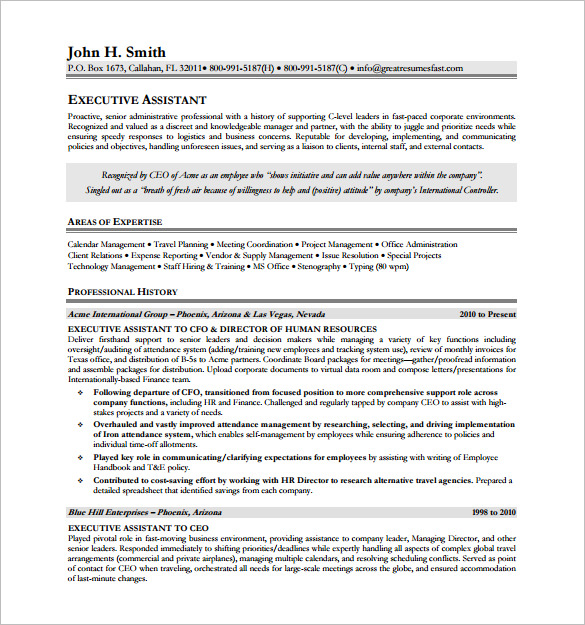 Executive Assistant Resume Free