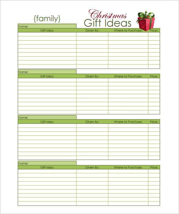 Family Christmas Gift Ideas List PDF Download