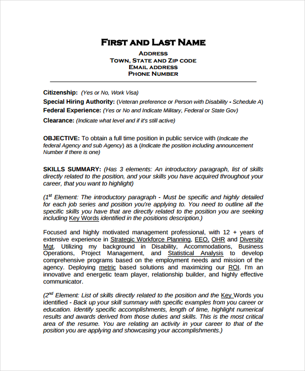 Federal Work Resume Template