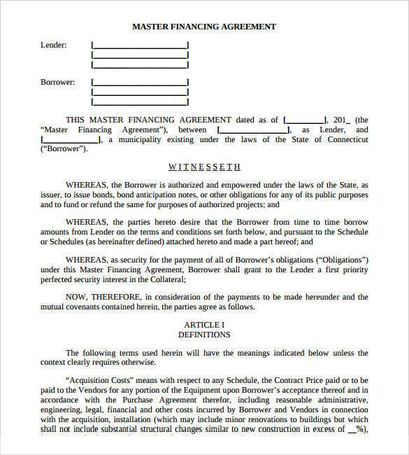 Financing Agreement Contract Template