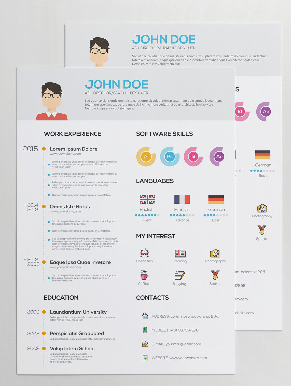 Flat Resume with Infographics AI Illustrator