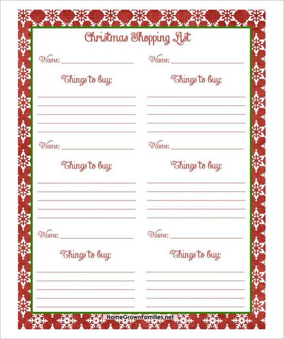 Free Christmas Shopping List PDF Download