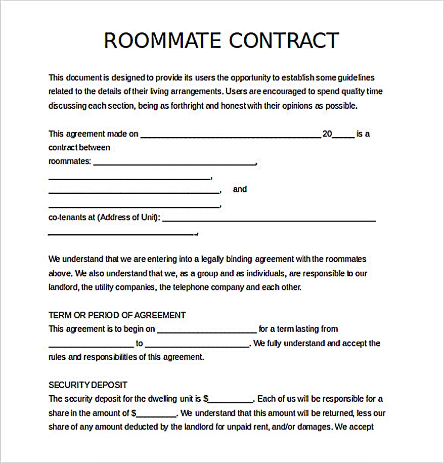 Free Download Roommate Agreement