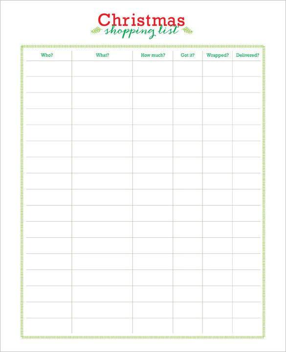 Free Printable Christmas Shopping List Download