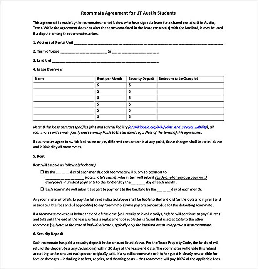 Free Roommate Agreement Template Download