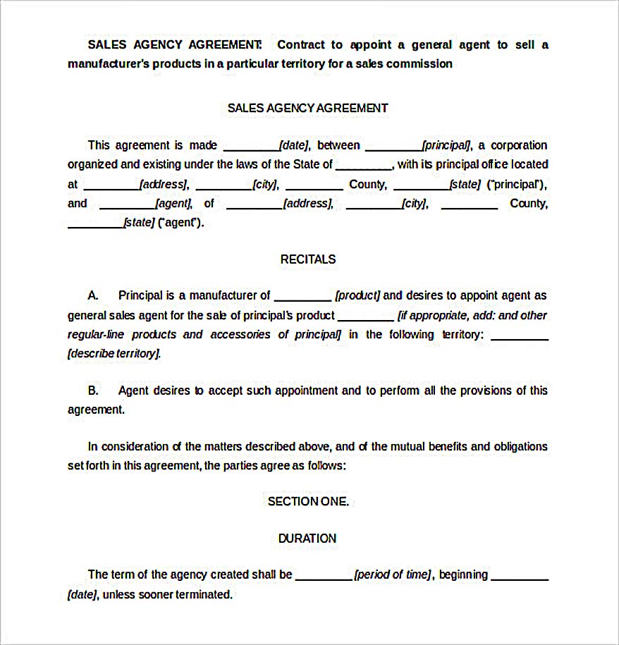 Free Sales Agency Agreement Template