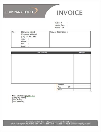 Free Service Invoice Sample Template