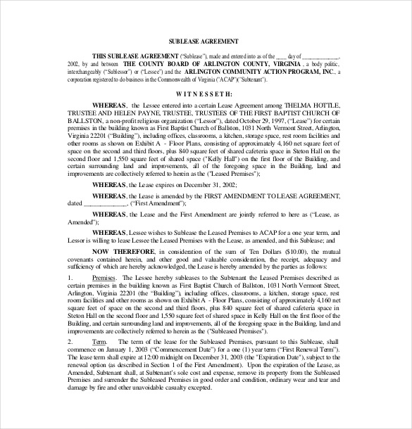 Free Sublease Agreement Template