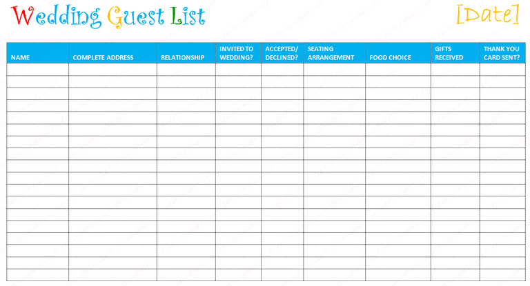 Wedding Guest List Template