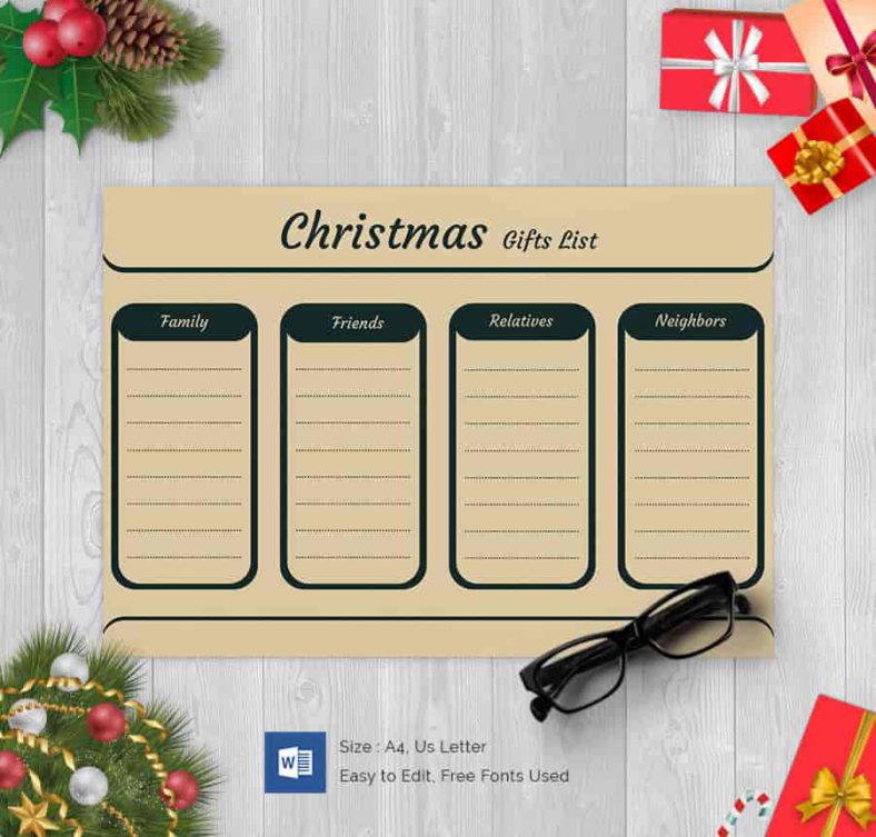 Fully Editable Christmas Gift List 788x753
