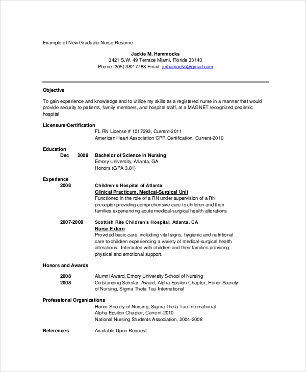 Graduate Nurse Resume In PDF