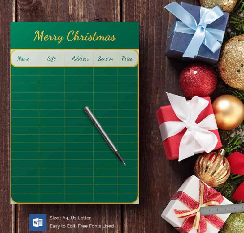 Green Board Christmas Gift List 788x753