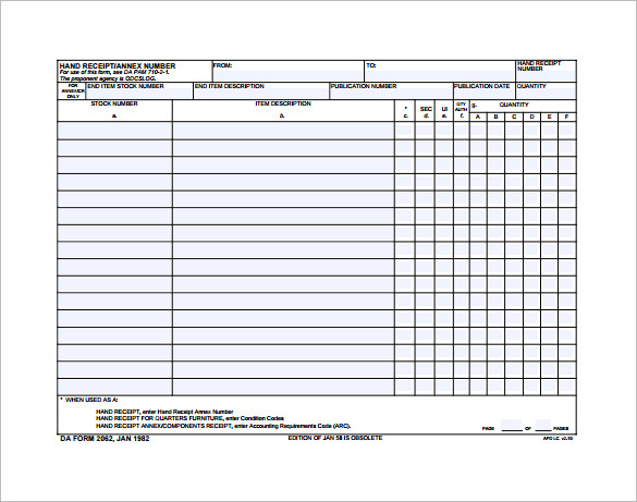 Hand Receipt Template
